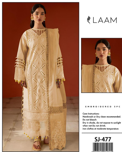 3 pc women unstitched chickenkari embroided suit