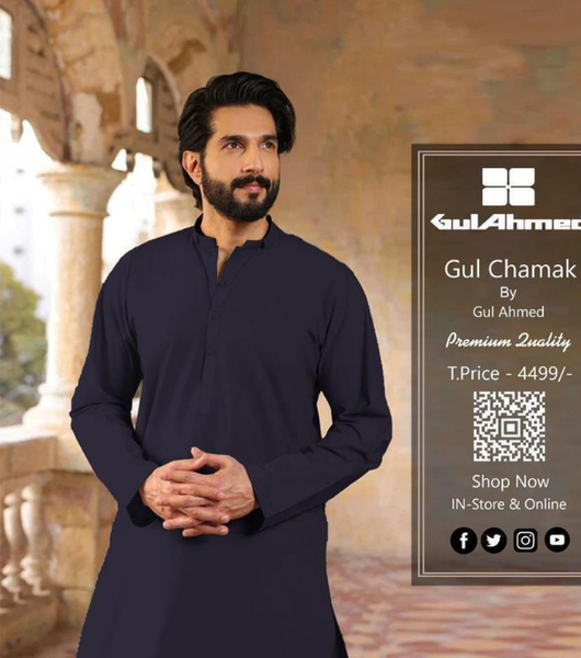 Black Men’s Unstitched Cotton Fabric By Gul Ahmad (R)