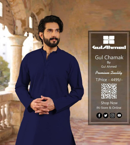 Navy blue Unstitched Cotton Suit By Gul Ahmad (R)