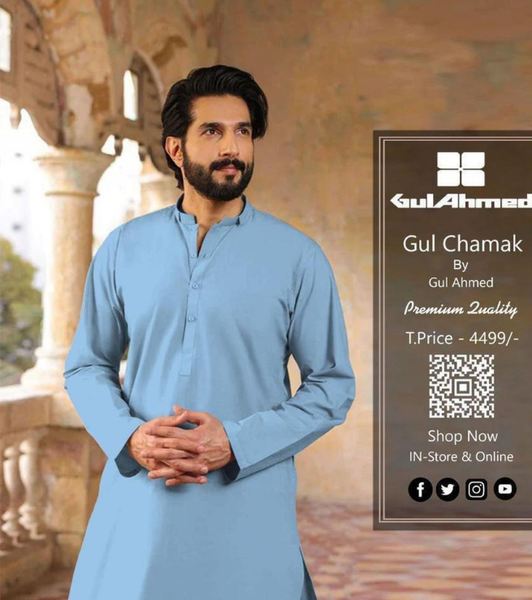 Sky Blue  Gul Ahmad Men’s Unstitched Cotton Suit (R)