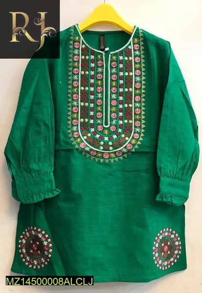 Khaddar Embroidered Green Kurta for Kids - Elevate Their Style with Traditional Elegance - RJ Kollection 2099.00  RJ Kollection 