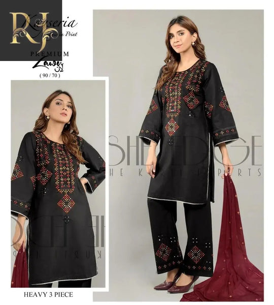 Kyseria 3 pcs unstitched Embroided Lawn suit RJ Kollection