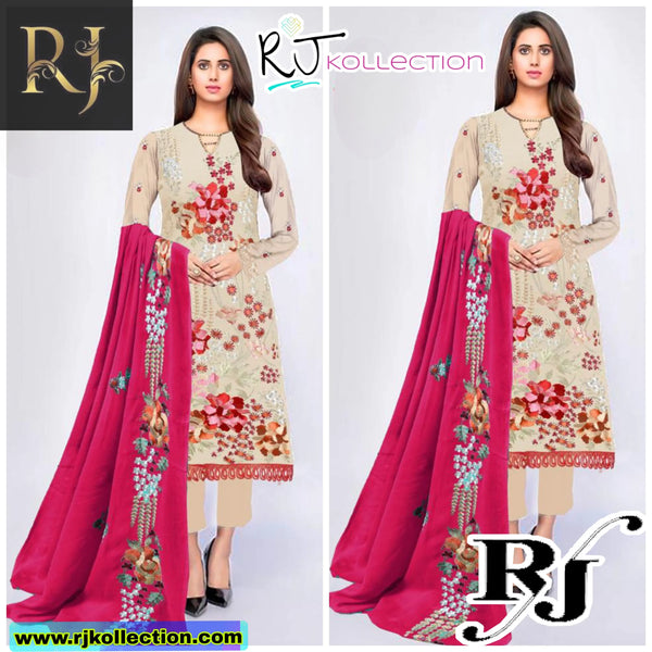 Light Beige Embroidered Women's 3-Piece Linen Suit By RJ Kollection - RJ Kollection 4250.00 Clothing RJ Brand 