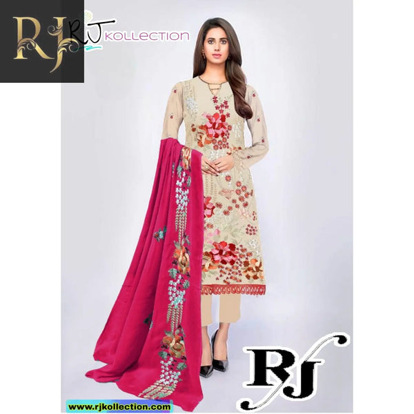 Light Beige Embroidered Women's 3-Piece Linen Suit By RJ Kollection - RJ Kollection 4250.00 Clothing RJ Brand 