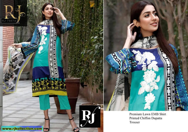 Light Blue Self-Printed Women’s Unstitched 3-Piece Lawn By RJ Kollection - RJ Kollection 2750.00  RJ Kollection 