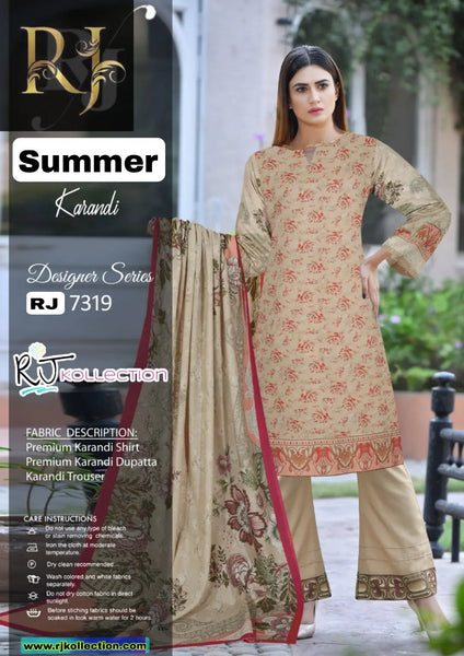 Light Brown Women’s Embroidered Unstitched 3-Piece High-Quality Krandi Suit by RJ Kollection - RJ Kollection 2750.00 Clothing RJ Brand 