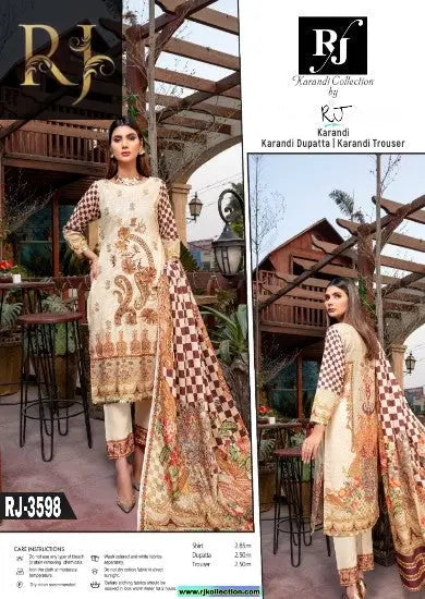 Light Brown Women’s Embroidered Unstitched 3-Piece High-Quality Krandi Suit by RJ Kollection - RJ Kollection 3495.00 Clothing RJ Brand 