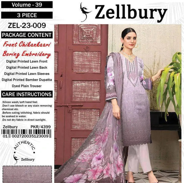 Light Pink Women’s Embroidered 3-Piece Unstitched Lawn By Zellbury - RJ Kollection 3199.00  RJ Kollection 