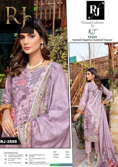 Light Purplish Women’s Embroidered Unstitched 3-Piece High-Quality Krandi Suit by RJ Kollection - RJ Kollection 3495.00 Clothing RJ Kollection 