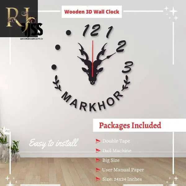 Markhor Wall  with Clock - Timekeeping Inspired by Nature's Grace - RJ Kollection 999.00 Calligraphy RJ Kollection 