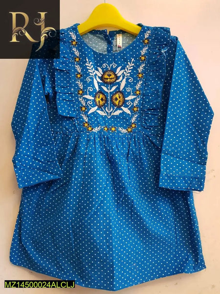 Medium Blue Corduroy Neck Embroidered Frock for kids - RJ Kollection 1899.00  RJ Kollection 