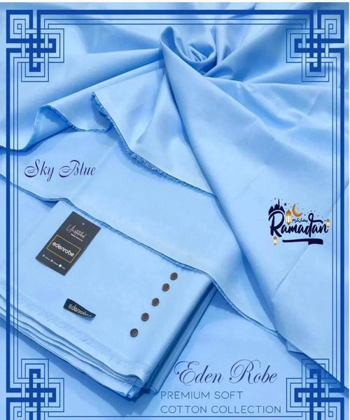 Men's Unstitched Sky Blue Cotton Suit by Edenrobe | Classic & Versatile r - RJ Kollection 2450.00  RJ Kollection 