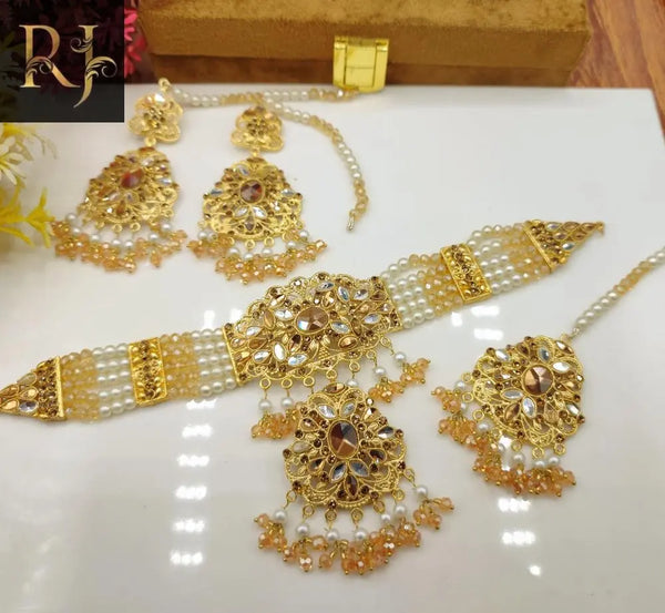 Modern Design Gold plated artificial Stones Choker Set RJ Kollection