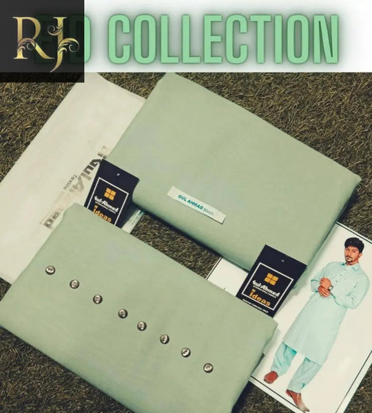 Muted Greenish-Gray Men’s Unstitched Cotton Fabric By Gul Ahmad (R) - RJ Kollection 2499.00  RJ Kollection 