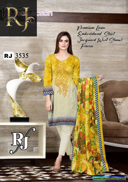 New Design Light Gray Women’s 3-Piece Unstitched Linen Suit By RJ Kollection - RJ Kollection 2595.00 Clothing RJ Brand 