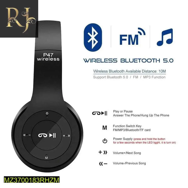 P47 Bluetooth Headphones: Immerse Yourself in Wireless Audio Bliss with Enhanced Bass, Comfortable Fit, Hands-Free Calling, & Long Battery Life - RJ Kollection 1299.00  RJ Kollection 