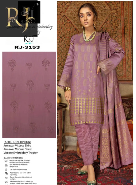 Pink Women’s Embroidered 3-piece Jamawar & Viscose Suit By RJ Kollection - RJ Kollection 4299.99 Clothing RJ Brand 