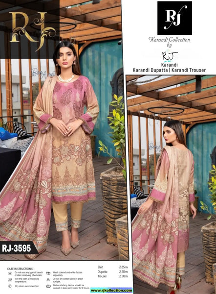 Pink Women’s Embroidered Unstitched 3-Piece High-Quality Krandi Suit by RJ Kollection - RJ Kollection 3495.00 Clothing RJ Brand 