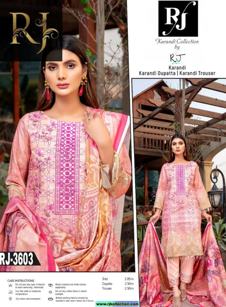 Pink Women’s Embroidered Unstitched 3-Piece Krandi Suit By RJ Kollection - RJ Kollection 3495.00  RJ Brand 