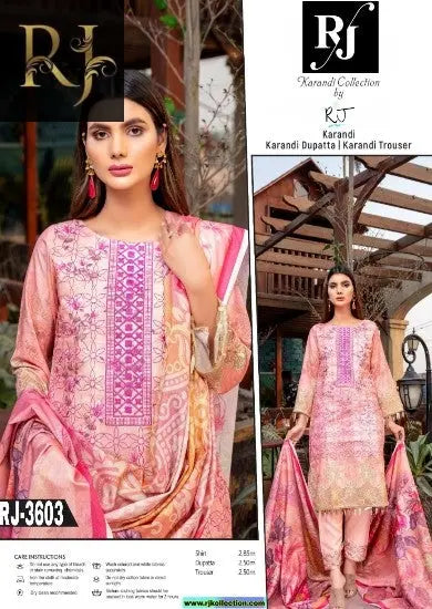 Pink Women’s Embroidered Unstitched 3-Piece Krandi Suit By RJ Kollection - RJ Kollection 3495.00  RJ Brand 