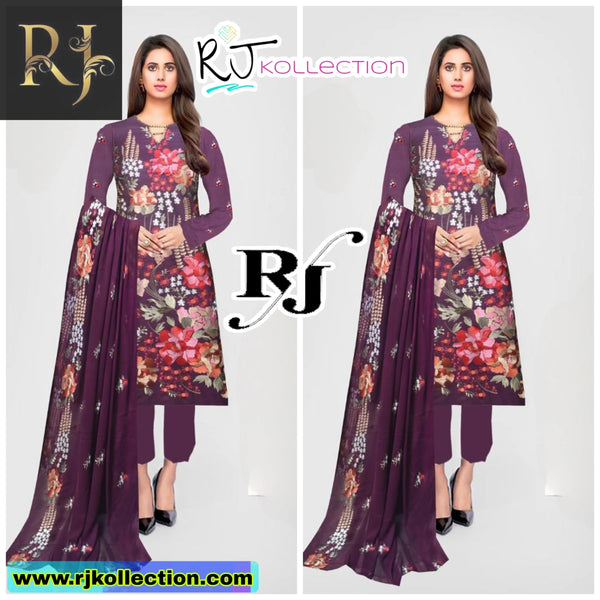 Purplish-Brown Embroidered Women's 3-Piece Linen Suit By RJ Kollection - RJ Kollection 4250.00 Clothing RJ Brand 