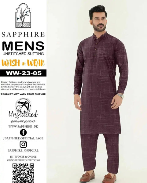 Purplish Brown Men's Unstitched Fabric By Sapphire r - RJ Kollection 2199.00 clothes RJ Kollection 