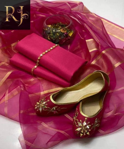 Reddish Pink Women’s Unstitched 3-Piece Suit With Free Khussa By RJ Kollection - RJ Kollection 1699.00  RJ Kollection 