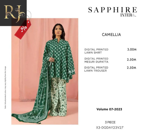 Sapphire 3 pcs Unstitched lawn printed Suit RJ Kollection