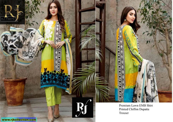 Self Printed High-Quality Women’s Unstitched 3-Piece Lawn By RJ Kollection - RJ Kollection 2750.00 Clothing RJ Brand 