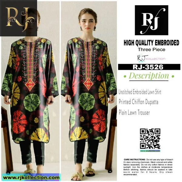 Self-Printed Women's Unstitched 3-Piece Lawn Suit By RJ Kollection - RJ Kollection 2850.00 Clothing RJ Brand 