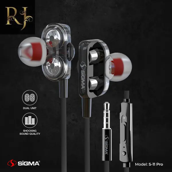 Sigma S11 Pro Double Decker Stereo In-Ear Wired Earphones with Mic - Elevate Your Sound Experience - RJ Kollection 999.00  RJ Kollection 