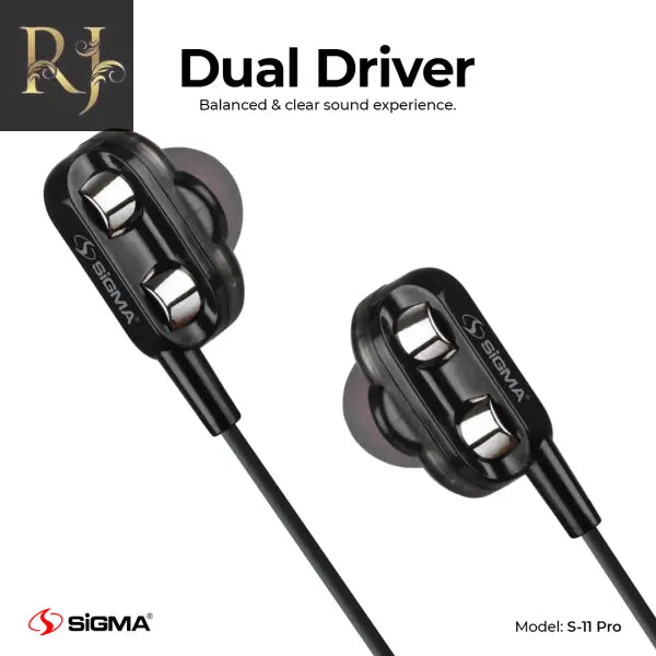 Sigma S11 Pro Double Decker Stereo In-Ear Wired Earphones with Mic - Elevate Your Sound Experience - RJ Kollection 999.00  RJ Kollection 