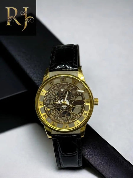 Skeleton Style Watch for Men In Leather Stap RJ Kollection