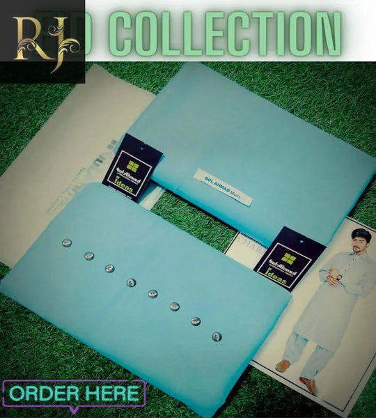 Sky Blue Gul Ahmad Men’s Unstitched Cotton Suit (R) - RJ Kollection 2499.00  RJ Kollection 