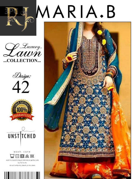 Stylish Blue Full Embroidered Women’s Unstitched 3-Piece Lawn Suit By Maria.B - RJ Kollection 3600.00 clothes RJ Kollection 