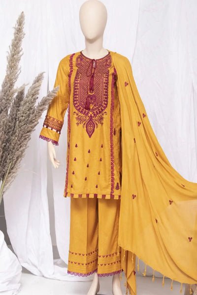 Warm Orange Women's Embroidered Unstitched 3-Piece Linen Suit By Jacquard - RJ Kollection 2299.00  RJ Kollection 