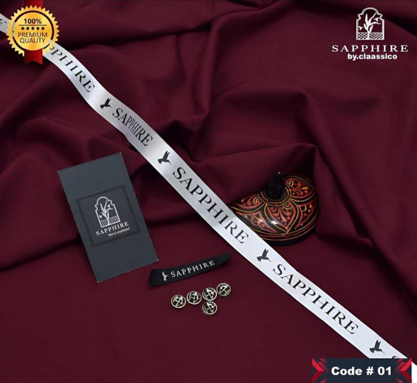 Sapphire Men's Unstitched Suit in Dark maroon Shade r
