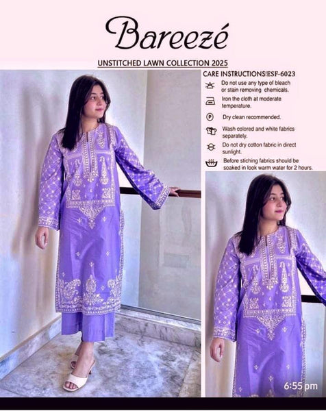 Bareeze 2 pc women's unstitched embroided suit