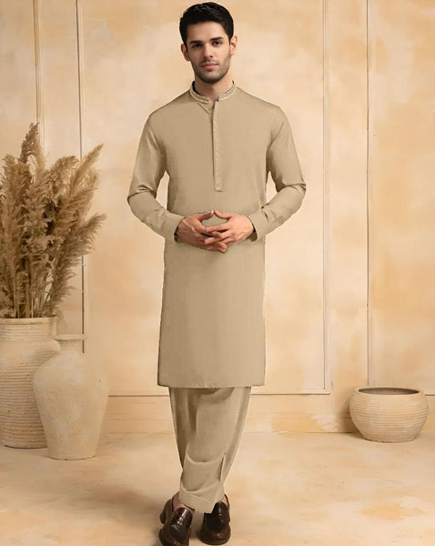 Mens unstitched cotton soft plain suit by RJ