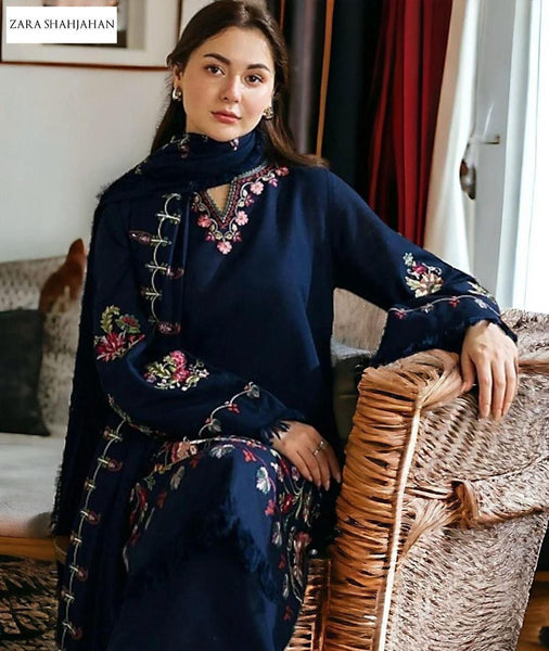 Elegant blue embroided lawn suit- 3 pcs complete set