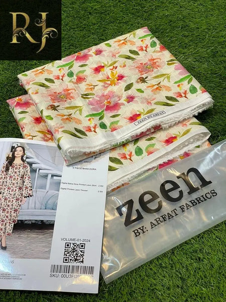 zeen brand 2 pcs unstitched lawn suit RJ Kollection