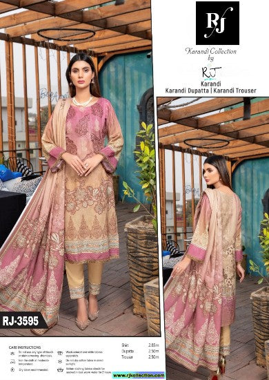 Pink Women’s Embroidered Unstitched 3-Piece High-Quality Krandi Suit by RJ Kollection