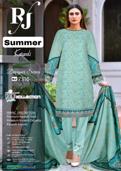 Greenish Women’s Embroidered Unstitched 3-Piece High-Quality Krandi Suit by RJ Kollection