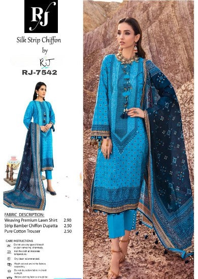 Blue Embroidered Women’s Unstitched 3-Piece Lawn Suit By RJ Kollection