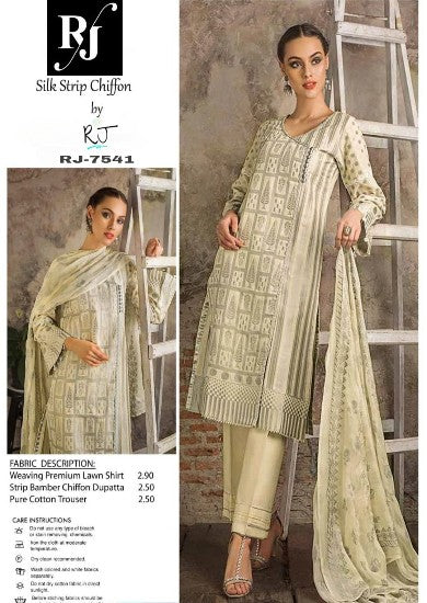 Beige Shade Embroidered Women's Unstitched 3-Piece Lawn By RJ Kollection