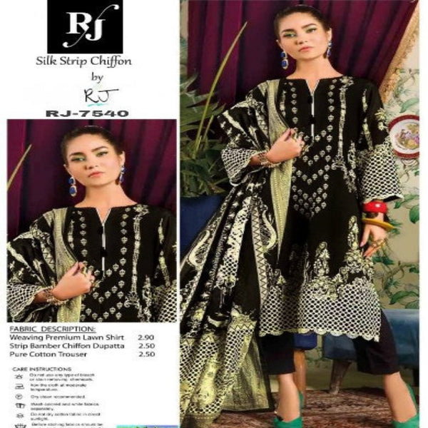 Black Embroidered Women's Unstitched 3-Piece Lawn Suit By RJ Kollection