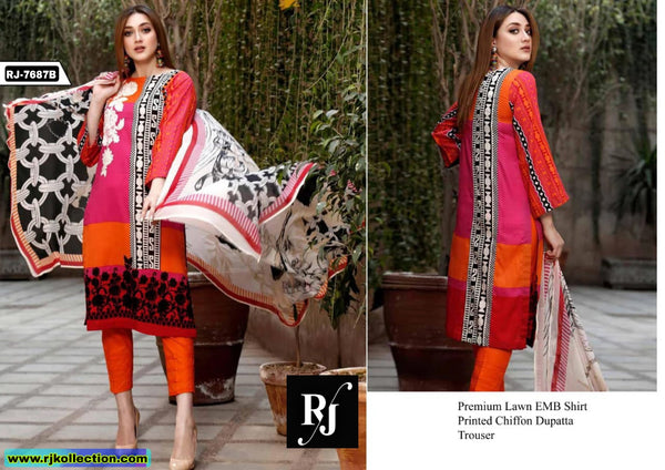 Reddish Self-Printed Women’s Unstitched 3-Piece Lawn By RJ Kollection