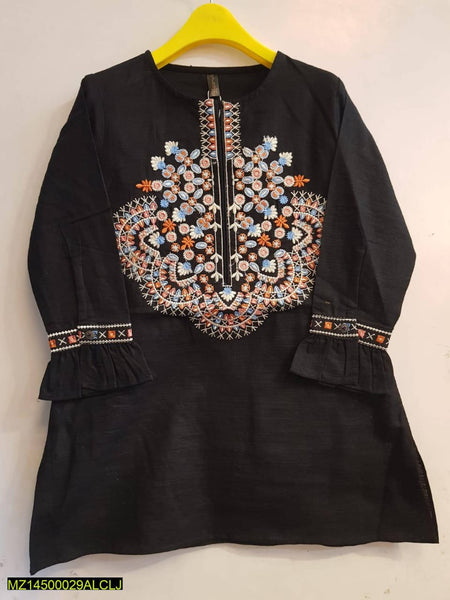 Black Embroidered Khaddar Kurta for kids