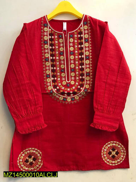 Khaddar Embroidered Reddish Kurta for Kids - Elevate Their Style with Classic Elegance