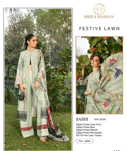 Greenish Gray Embroidered Women’s Unstitched 3-Piece Lawn Suit By Sashi (R)